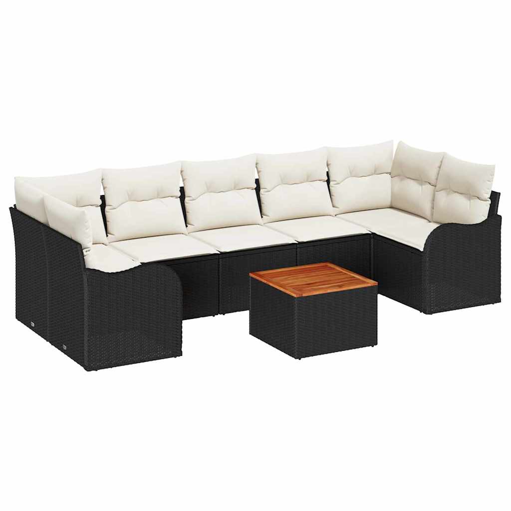 Gartensofa-set mit Kissen 8 pcs Schwarz Poly-Rattan