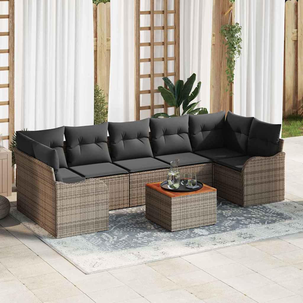 Gartensofa-set mit Kissen 8 pcs Schwarz Poly-Rattan