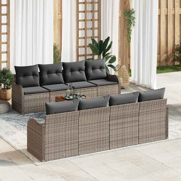 Gartensofa-set mit Kissen 9 pcs Schwarz Poly-Rattan