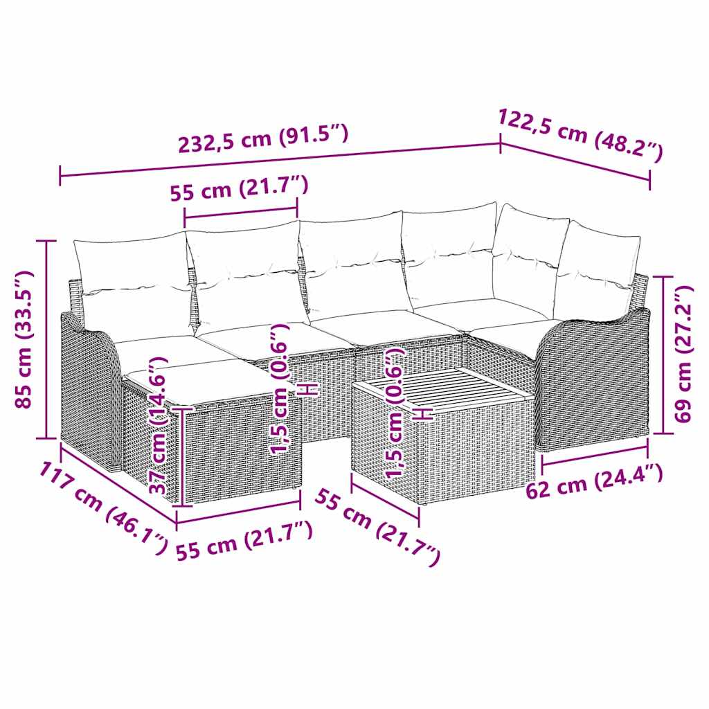 Garten-Sofa-Set 7 pcs Schwarz Poly Rattan