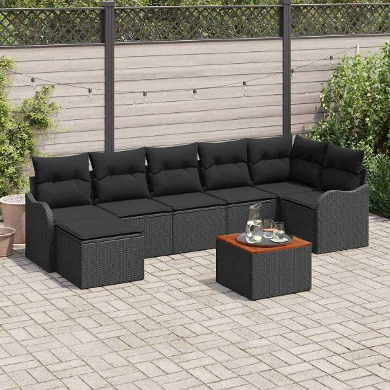 Gartensofa-set mit Kissen 8 pcs Schwarz Poly-Rattan