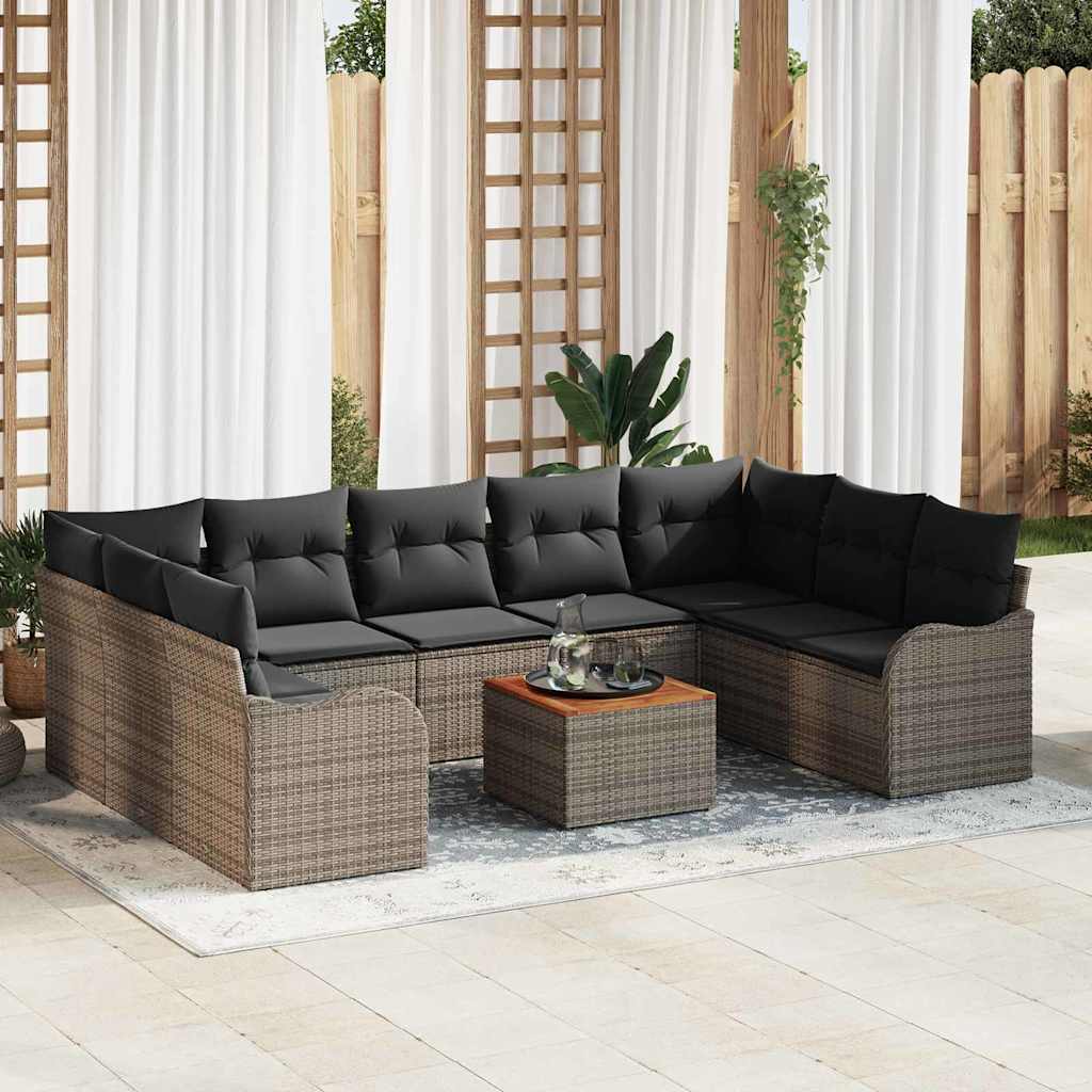 Gartensofa-set mit Kissen 10 pcs Schwarz Poly-Rattan