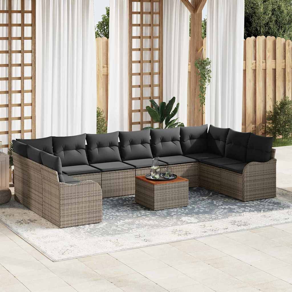 Gartensofa-set mit Kissen 11 pcs Schwarz Poly-Rattan