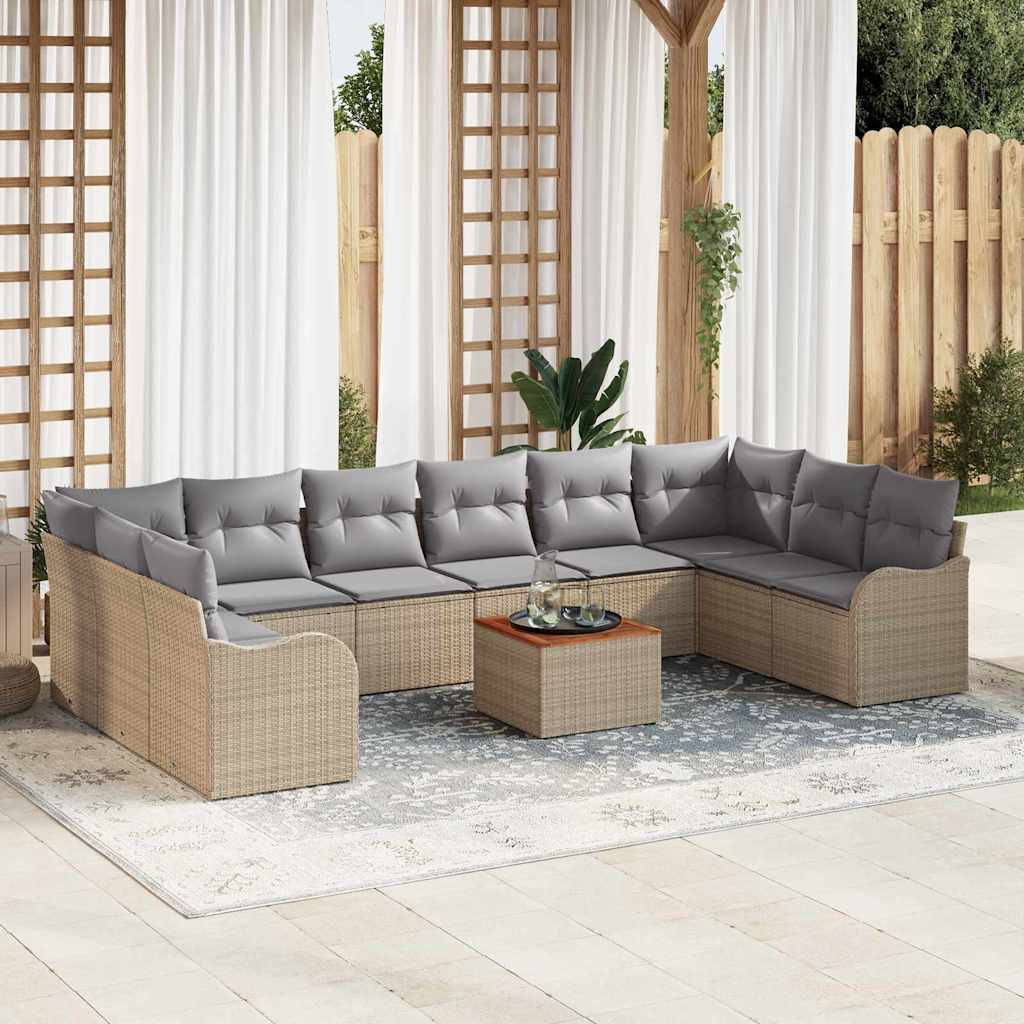 Gartensofa-set mit Kissen 11 pcs Schwarz Poly-Rattan