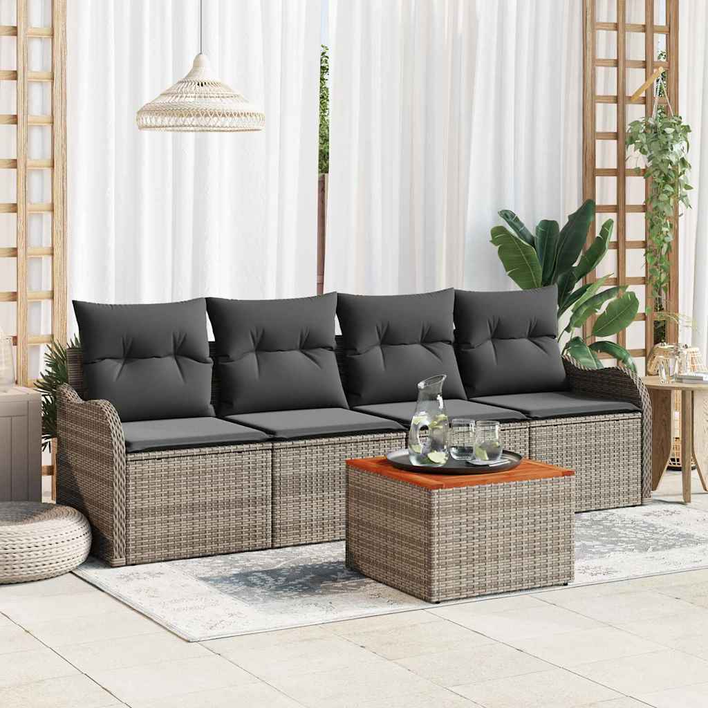 Gartensofa-set mit Kissen 5 pcs Schwarz Poly-Rattan