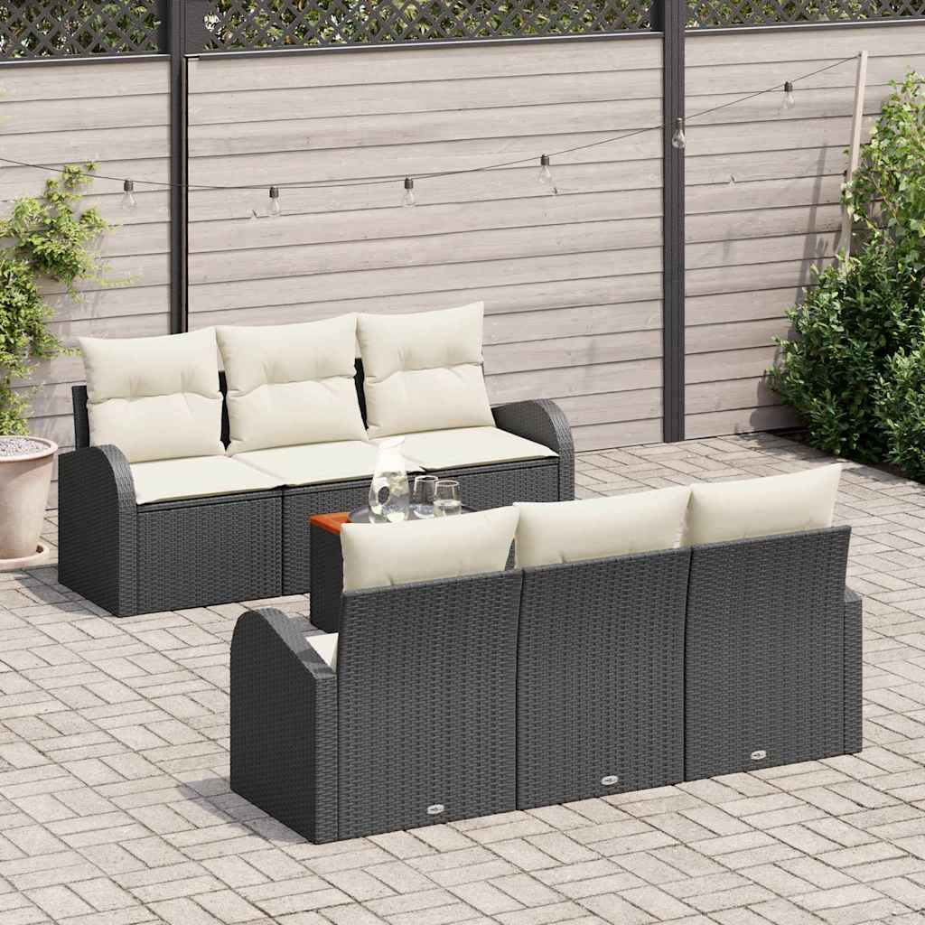 Gartensofa-set mit Kissen 7 pcs Schwarz Poly-Rattan