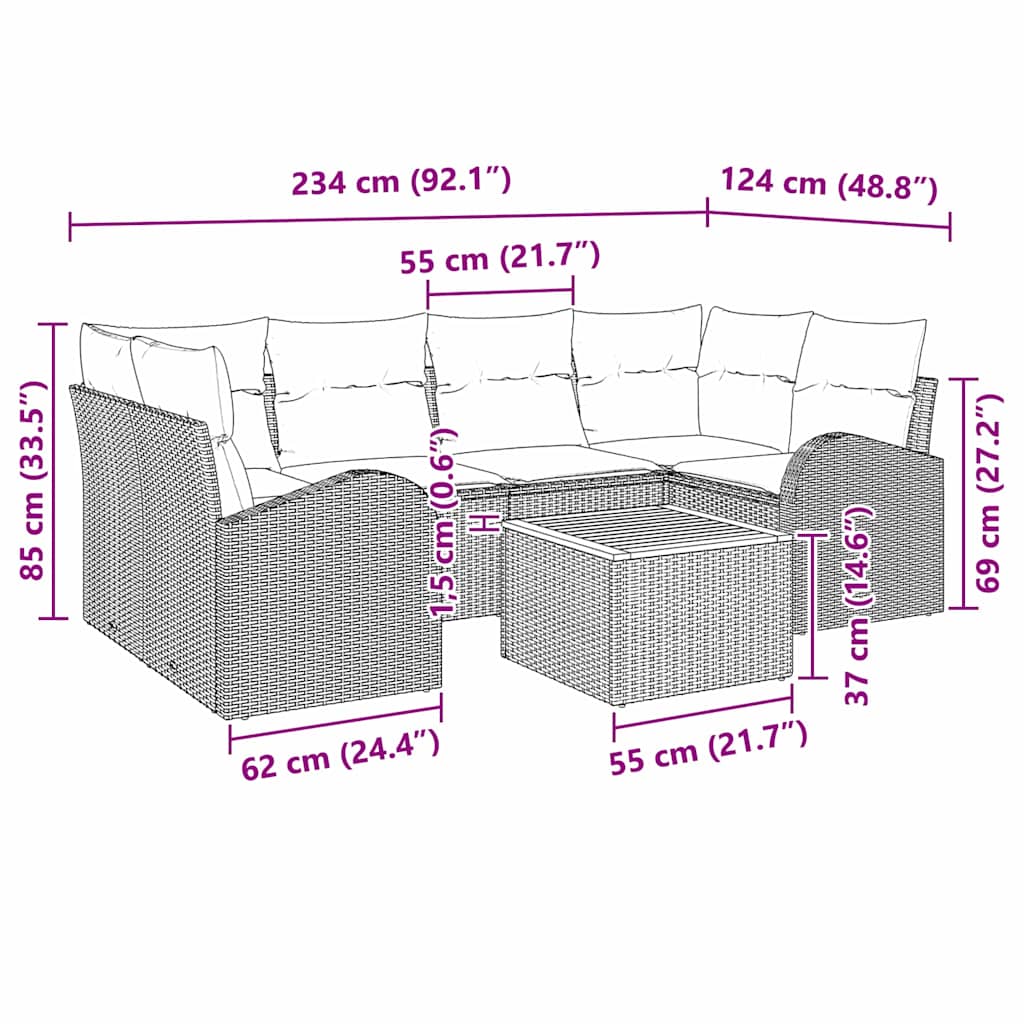 Garten-Sofa-Set 7 pcs Schwarz Poly Rattan