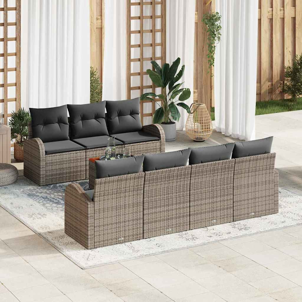 Gartensofa-set mit Kissen 8 pcs Schwarz Poly-Rattan