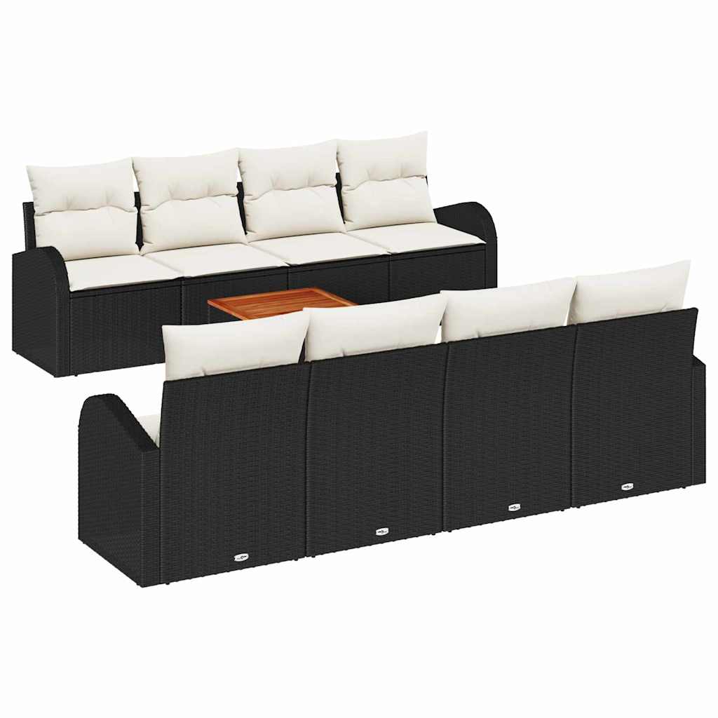 Gartensofa-set mit Kissen 9 pcs Schwarz Poly-Rattan