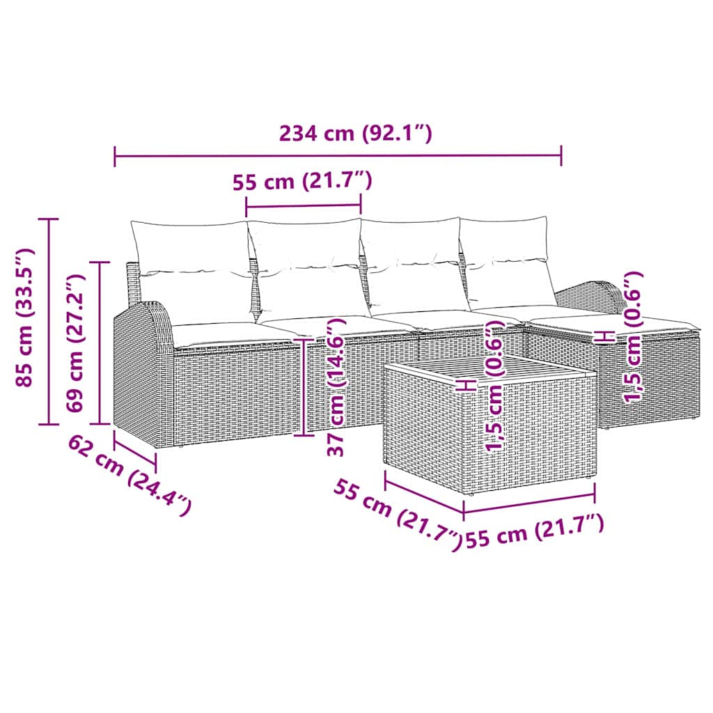 Gartensofa-set mit Kissen 6 pcs Schwarz Poly-Rattan