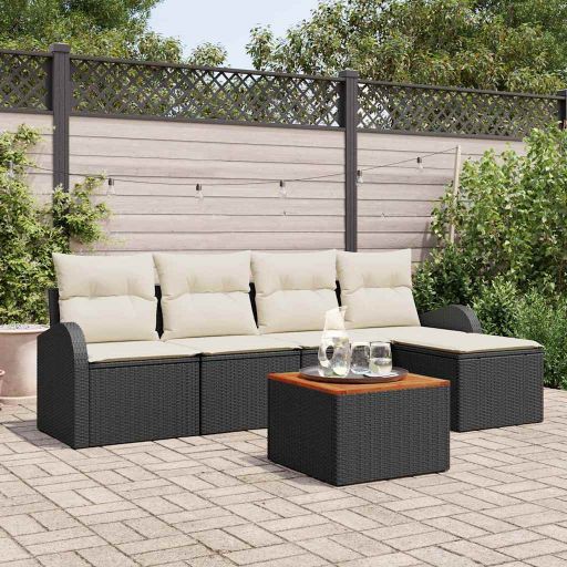 Gartensofa-set mit Kissen 6 pcs Schwarz Poly-Rattan