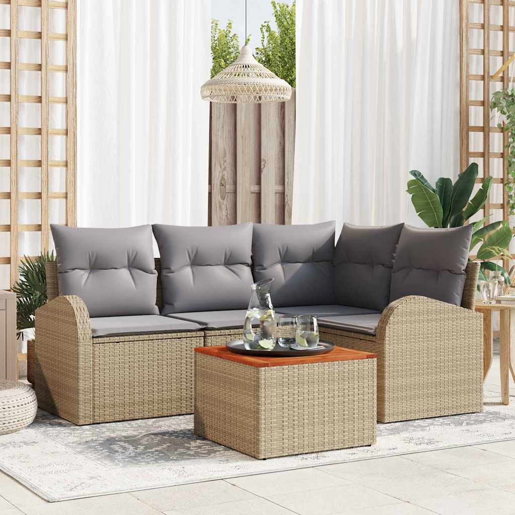 Gartensofa-set mit Kissen 5 pcs Schwarz Poly-Rattan