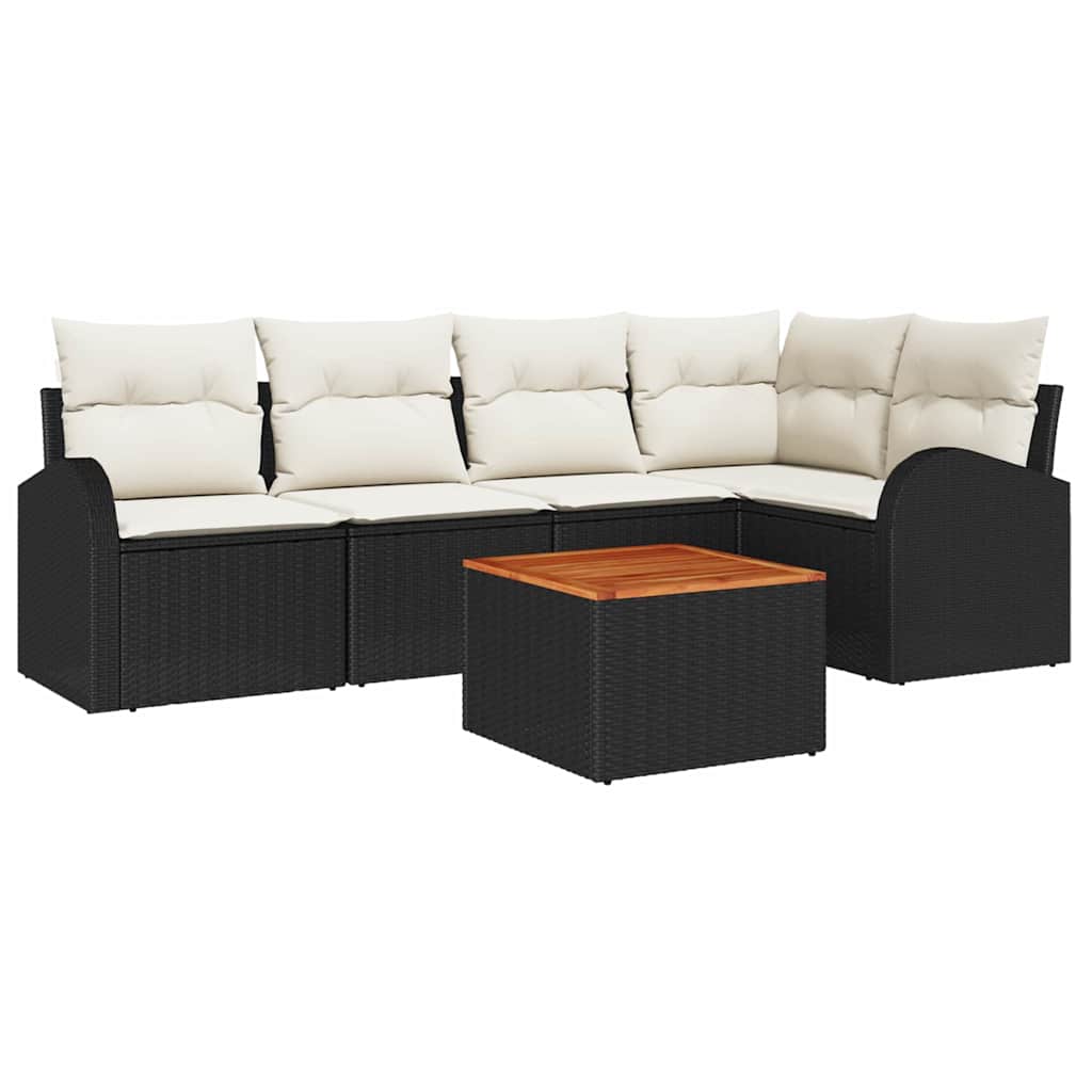 Gartensofa-set mit Kissen 6 pcs Schwarz Poly-Rattan