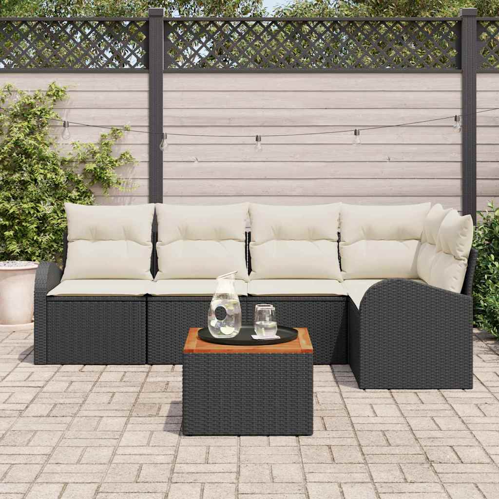 Gartensofa-set mit Kissen 6 pcs Schwarz Poly-Rattan