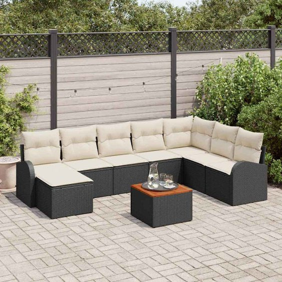 Garten-Sofa-Set mit Kissen 9 pcs Schwarz Poly Rattan