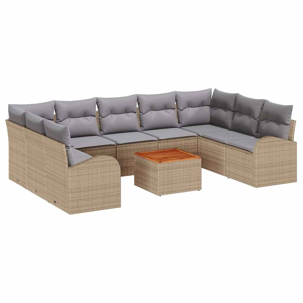 Gartensofa-set mit Kissen 10 pcs Schwarz Poly-Rattan