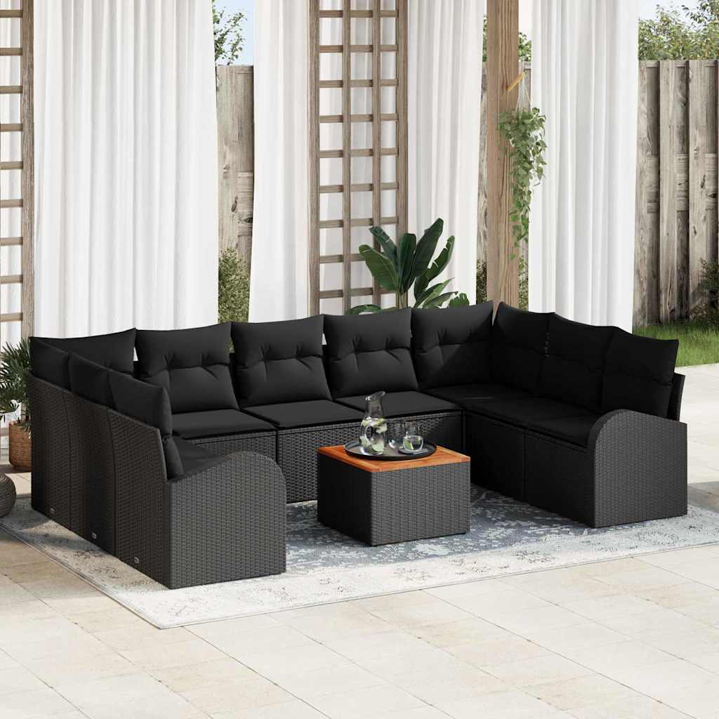 Gartensofa-set mit Kissen 10 pcs Schwarz Poly-Rattan