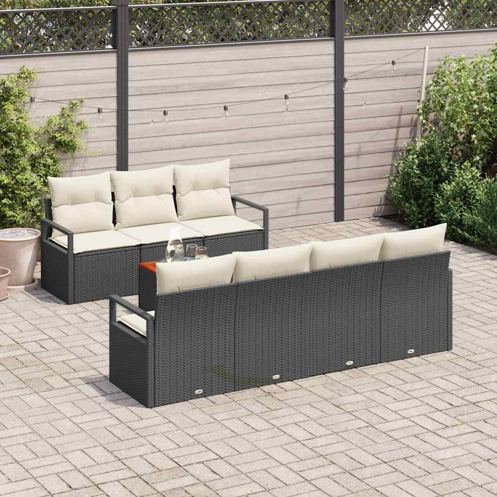 Gartensofa-set mit Kissen 8 pcs Schwarz Poly-Rattan