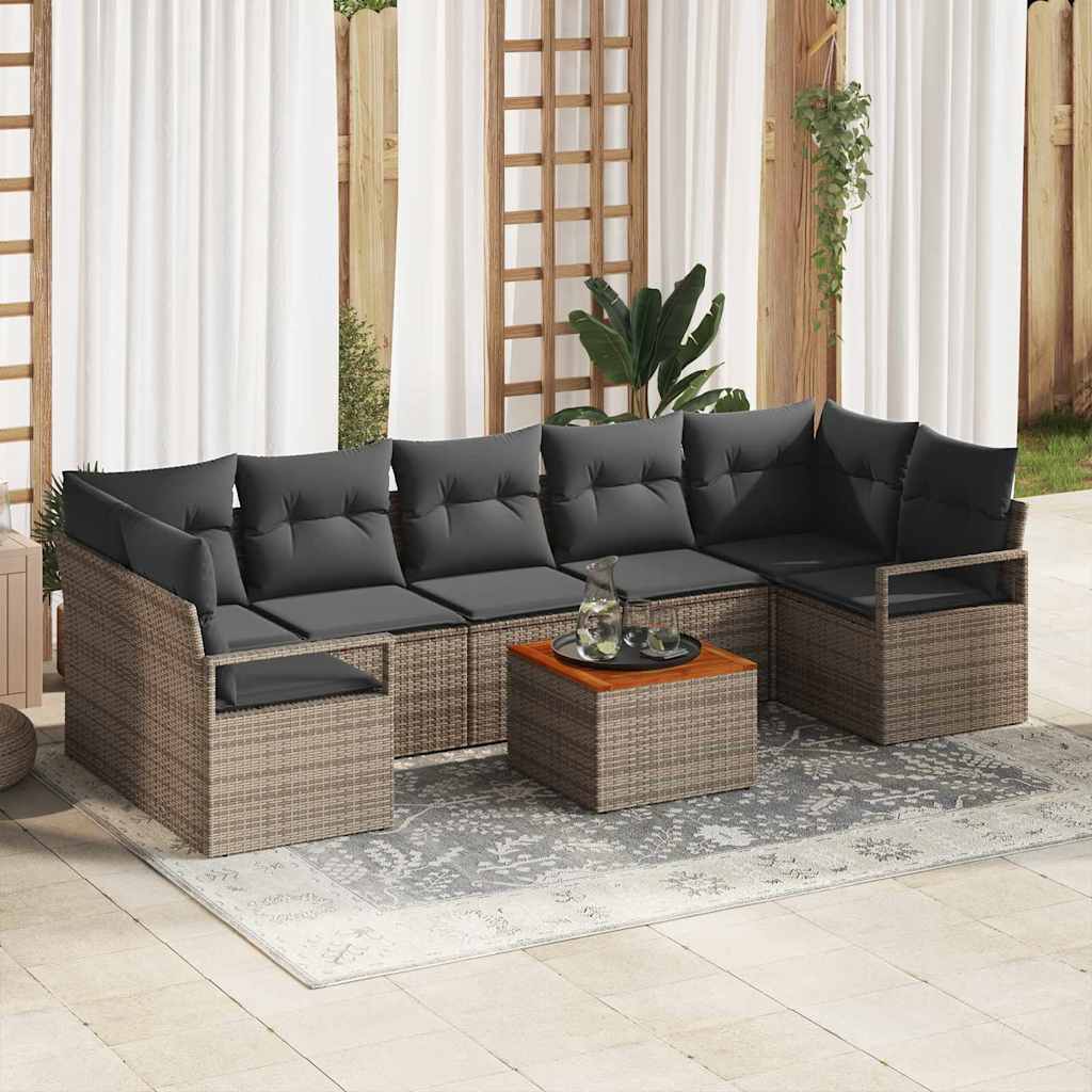 Gartensofa-set mit Kissen 8 pcs Schwarz Poly-Rattan
