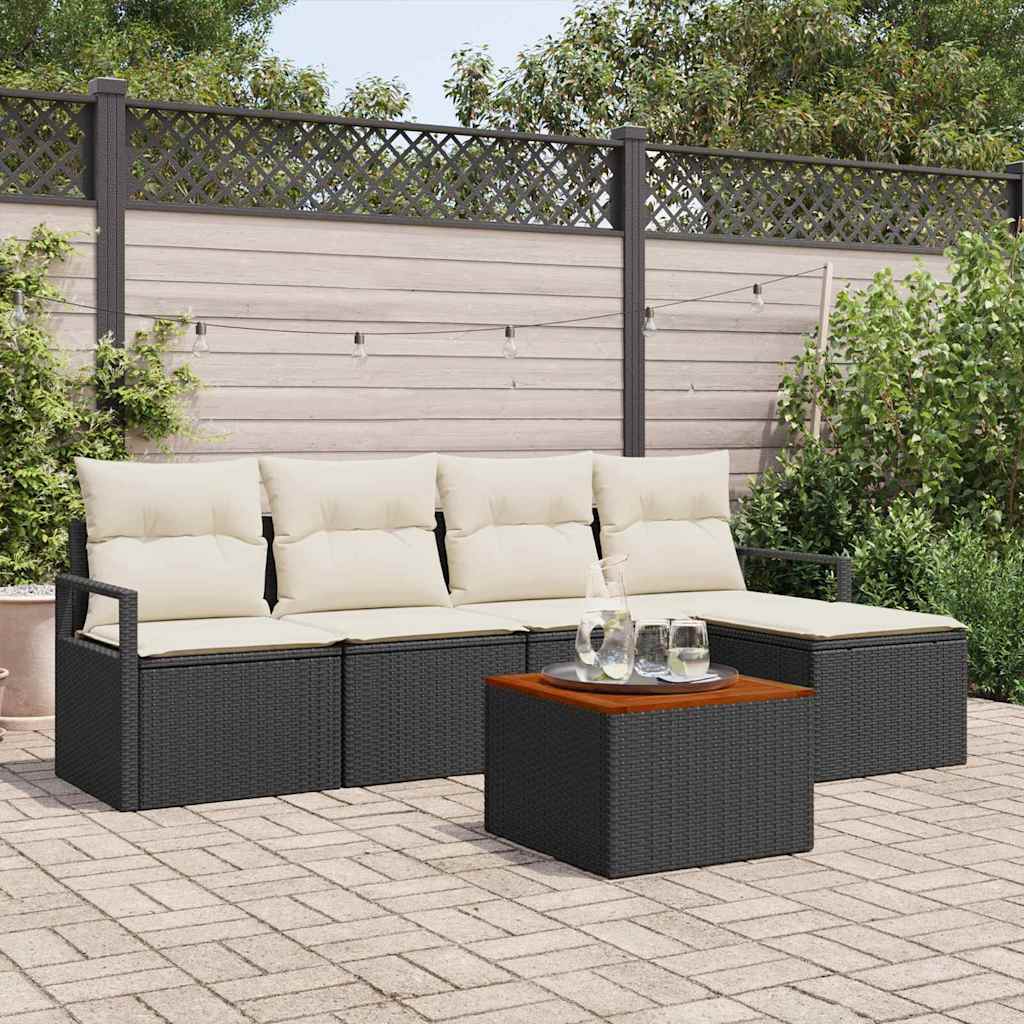 Garten-Sofa-Set mit Kissen 6 pcs Schwarz Poly Rattan