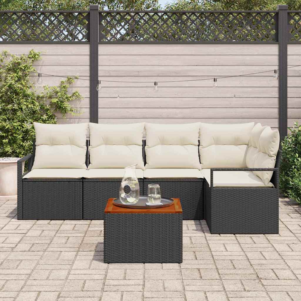 Garten-Sofa-Set mit Kissen 6 pcs Schwarz Poly Rattan