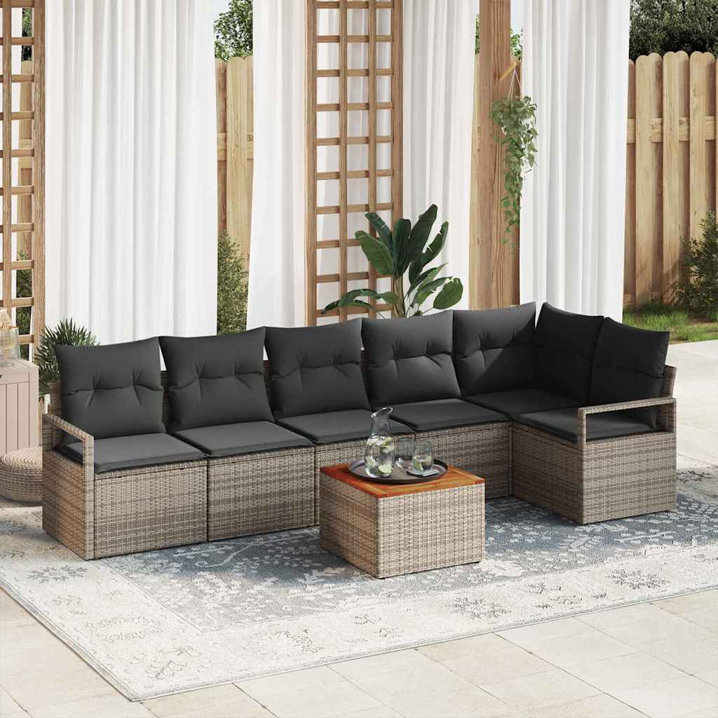 Gartensofa-set mit Kissen 7 pcs Schwarz Poly-Rattan