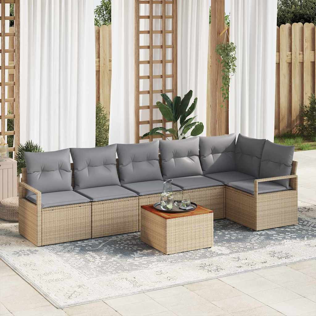 Gartensofa-set mit Kissen 7 pcs Schwarz Poly-Rattan