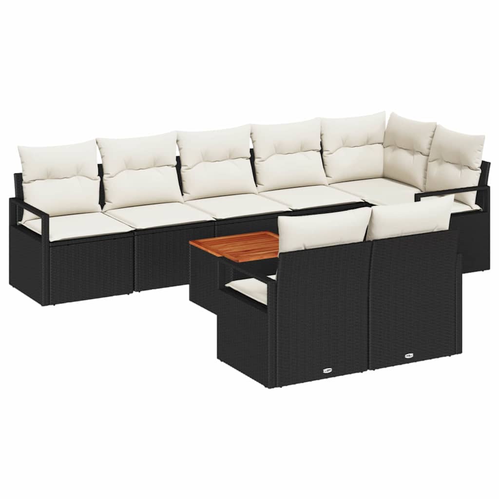 Gartensofa-set mit Kissen 9 pcs Schwarz Poly-Rattan