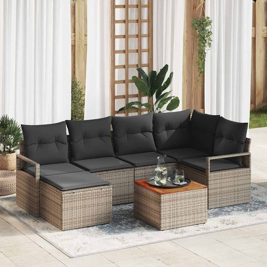 Garten-Sofa-Set mit Kissen 7 pcs Schwarz Poly Rattan