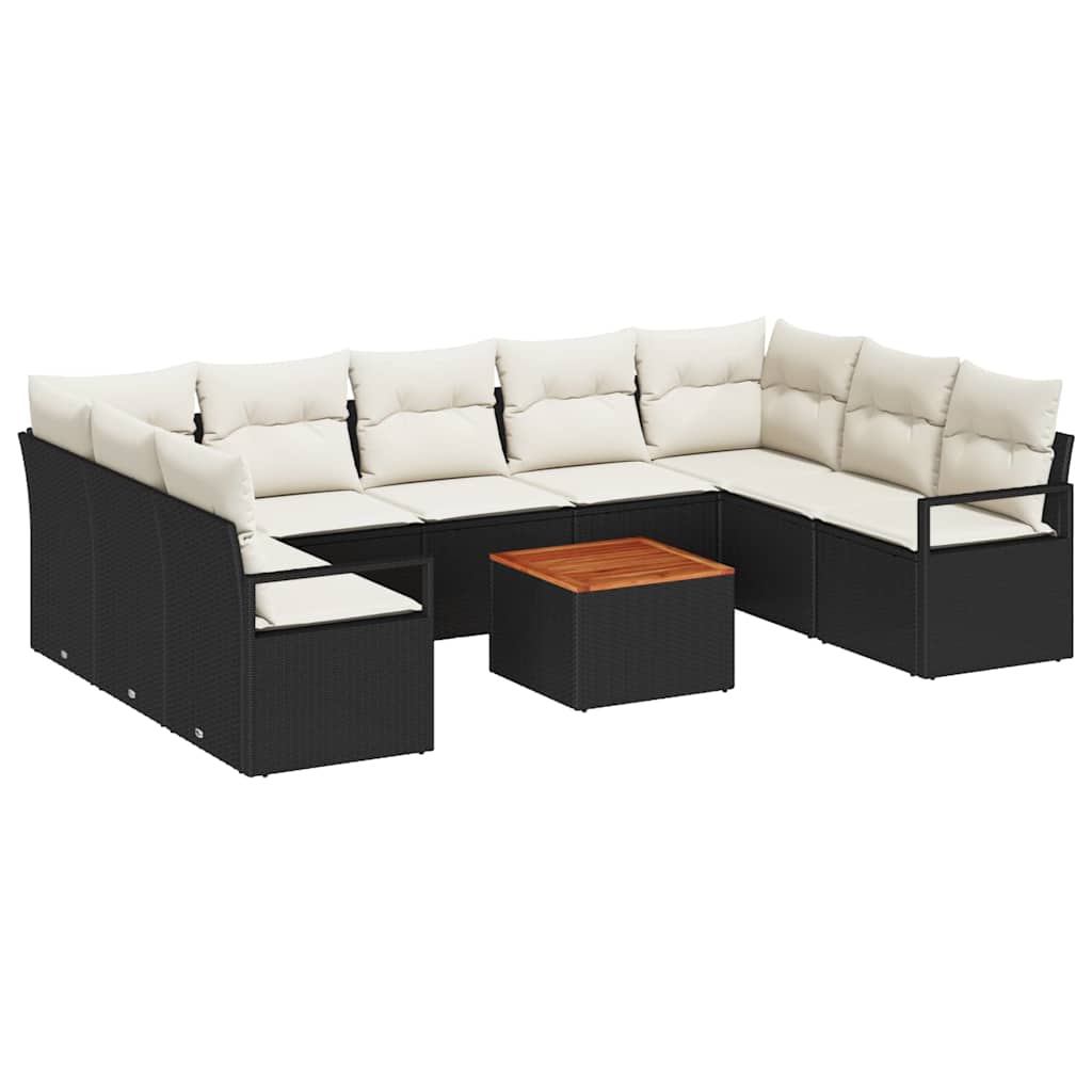 Garten-Sofa-Set mit Kissen 10 pcs Schwarz Poly Rattan