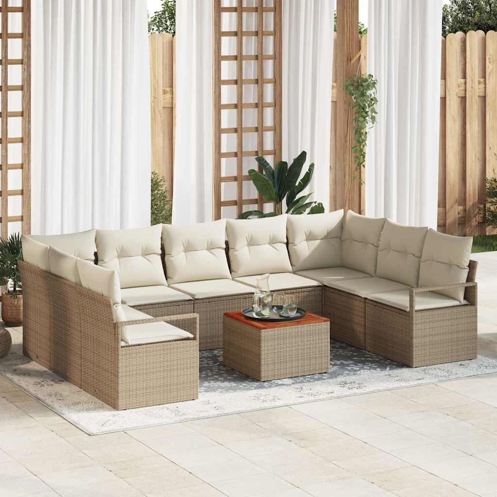Garten-Sofa-Set mit Kissen 10 pcs Schwarz Poly Rattan