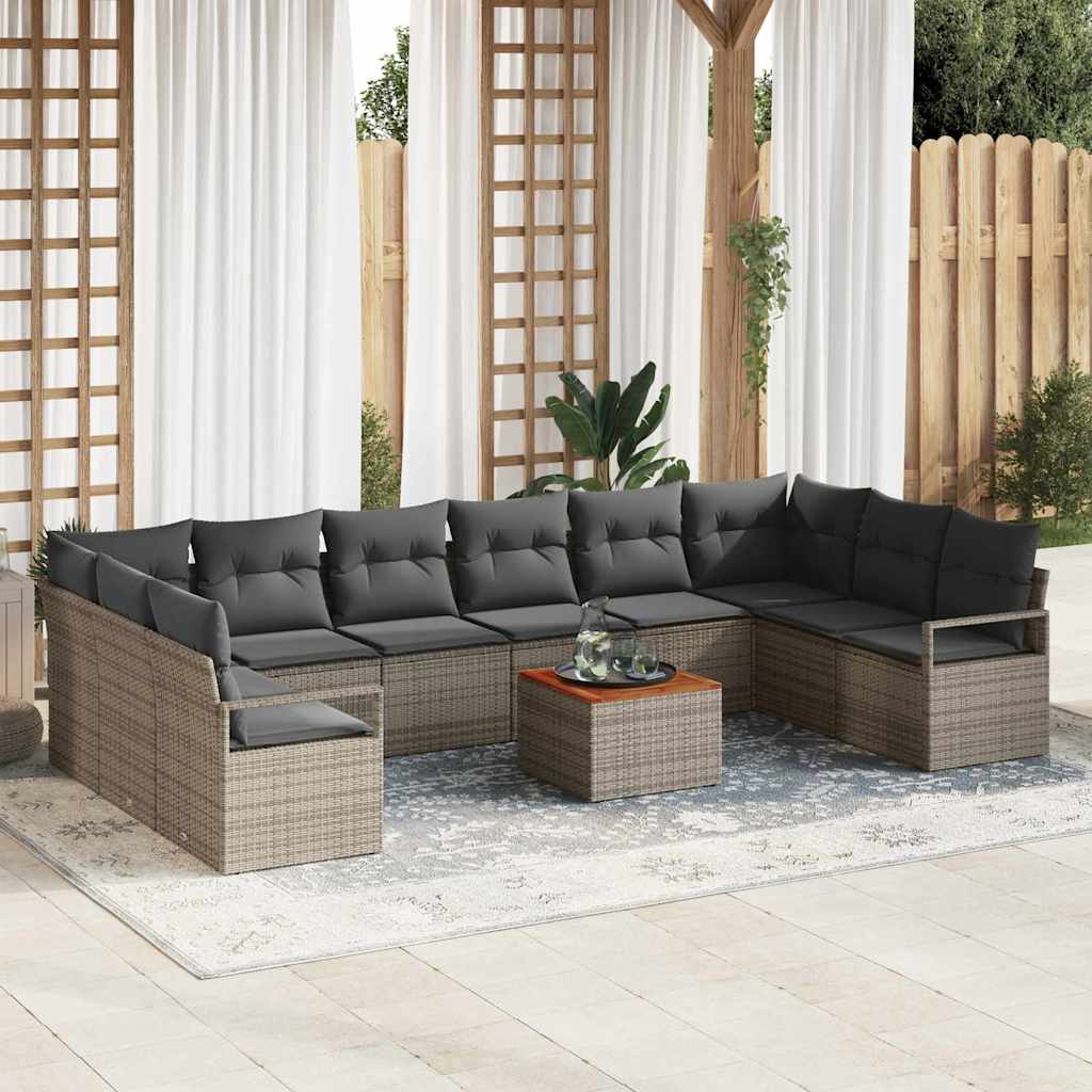 Gartensofa-set mit Kissen 11 pcs Schwarz Poly-Rattan