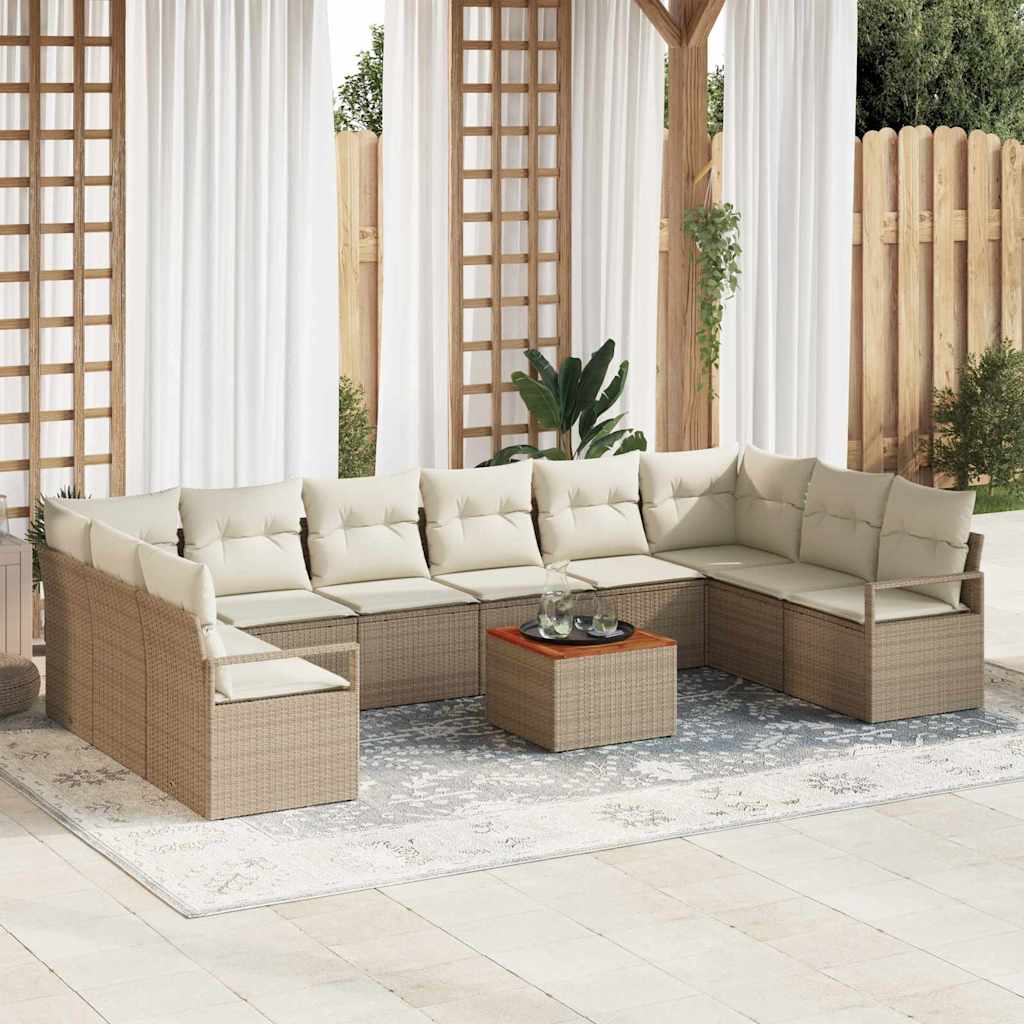 Gartensofa-set mit Kissen 11 pcs Schwarz Poly-Rattan