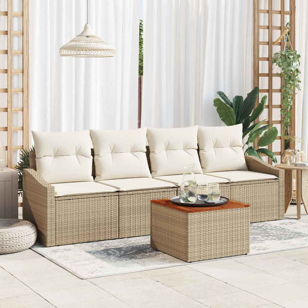 Gartensofa-set mit Kissen 5 pcs Schwarz Poly-Rattan
