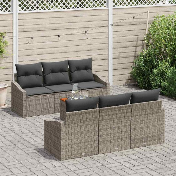 Gartensofa-set mit Kissen 7 pcs Schwarz Poly-Rattan