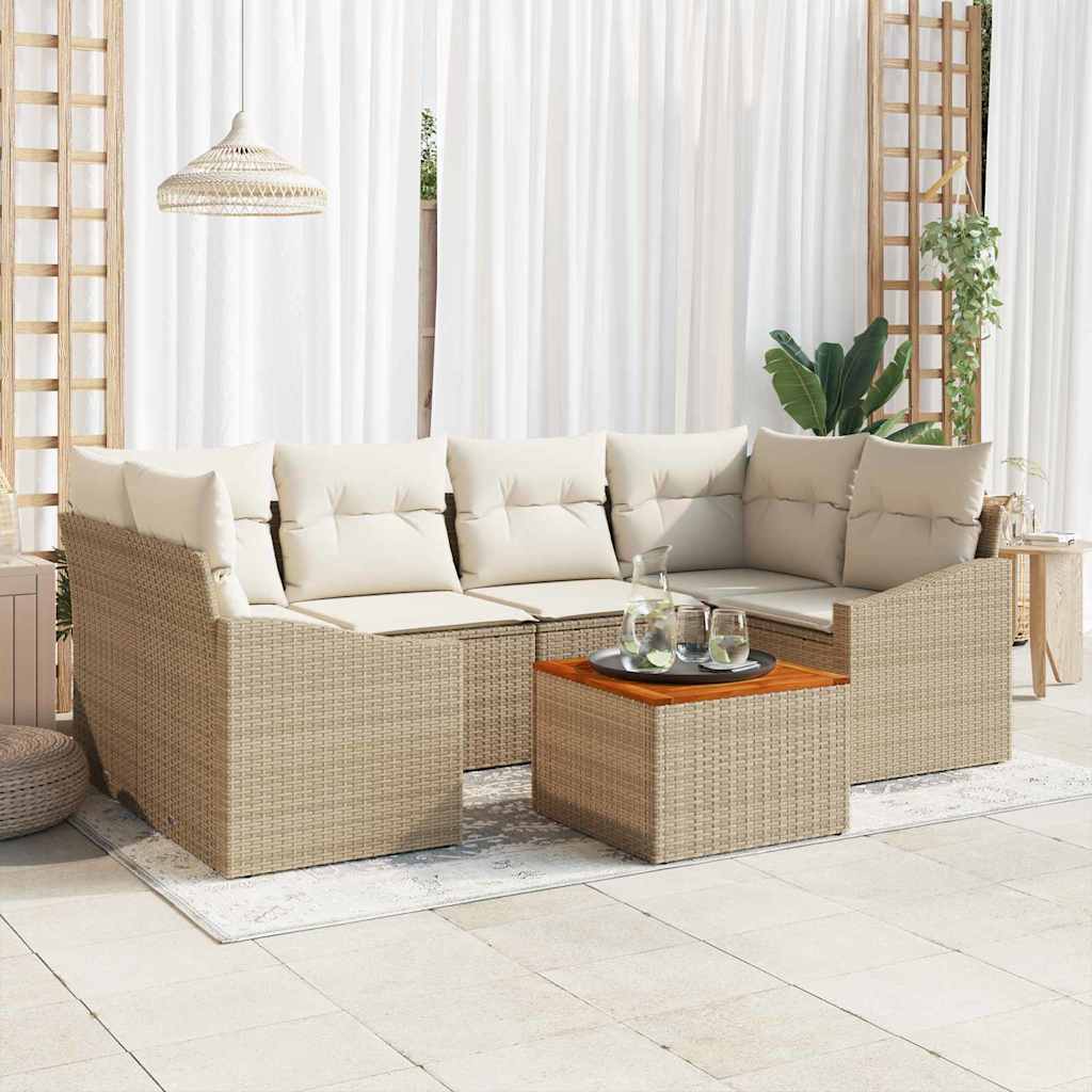 Garten-Sofa-Set mit Kissen 7 pcs Schwarz Poly Rattan