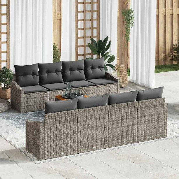 Gartensofa-set mit Kissen 9 pcs Schwarz Poly-Rattan