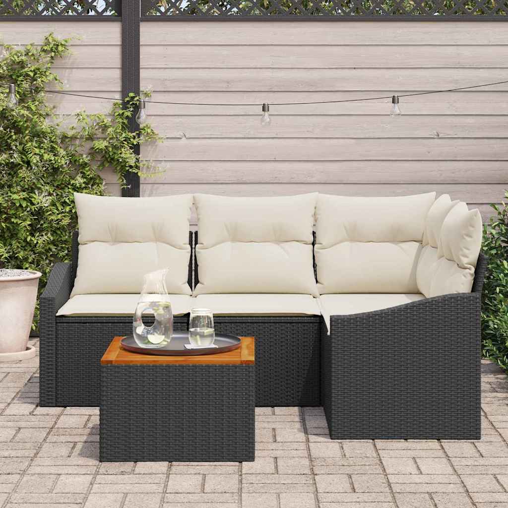Gartensofa-set mit Kissen 5 pcs Schwarz Poly-Rattan