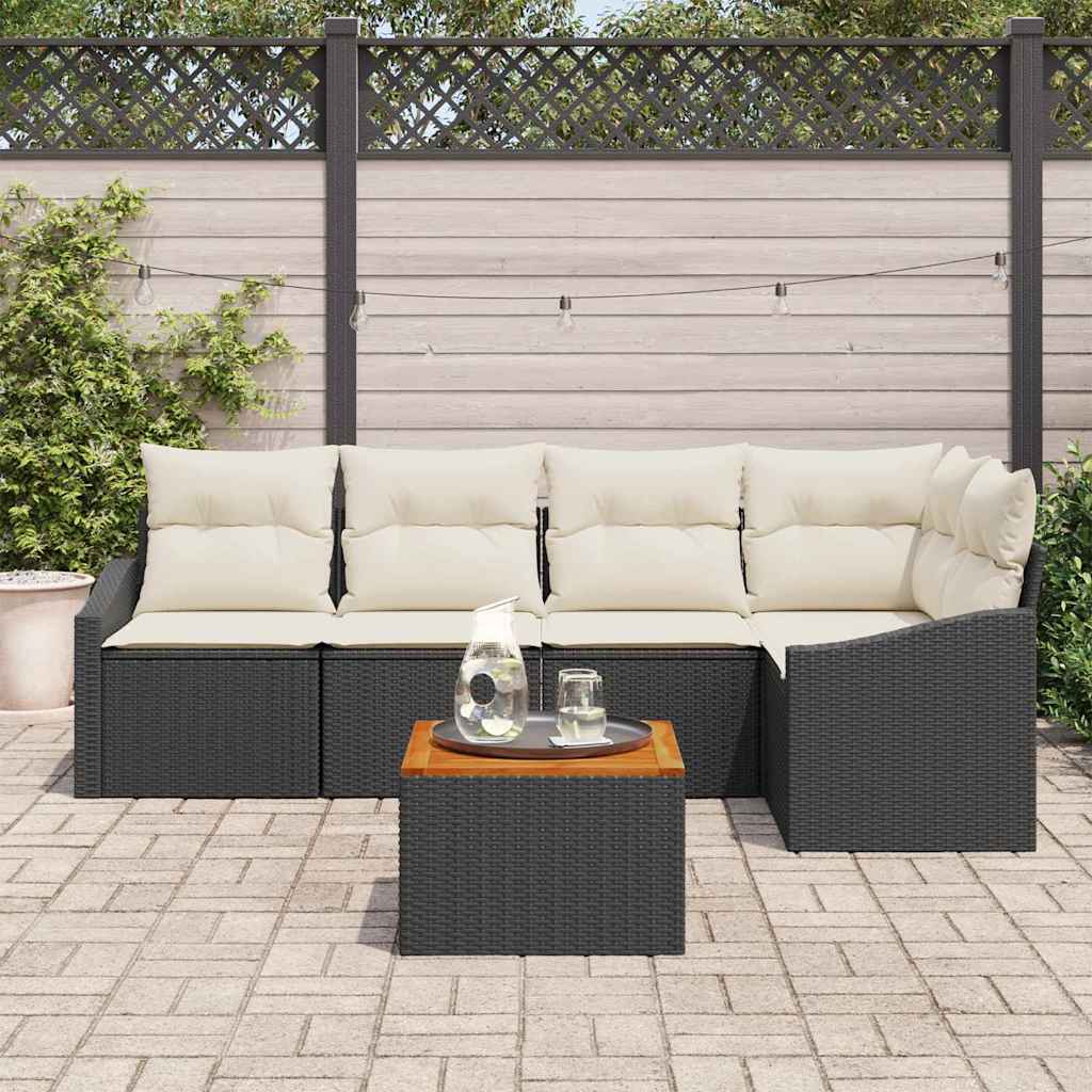 Gartensofa-set mit Kissen 6 pcs Schwarz Poly-Rattan