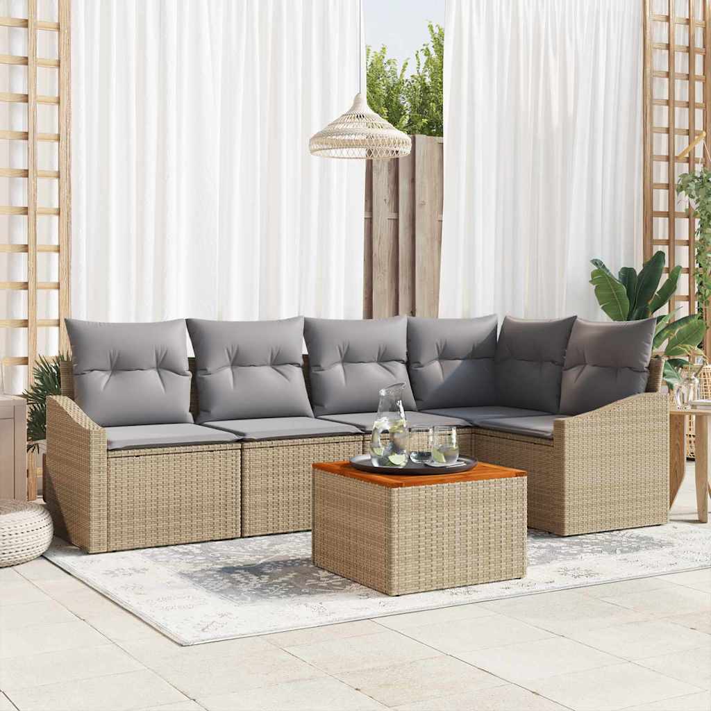 Gartensofa-set mit Kissen 6 pcs Schwarz Poly-Rattan