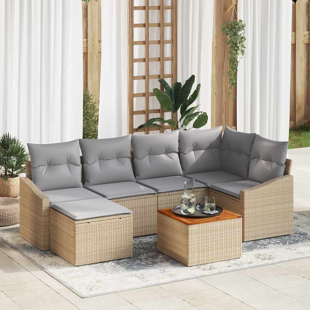 Gartensofa-set mit Kissen 7 pcs Schwarz Poly-Rattan
