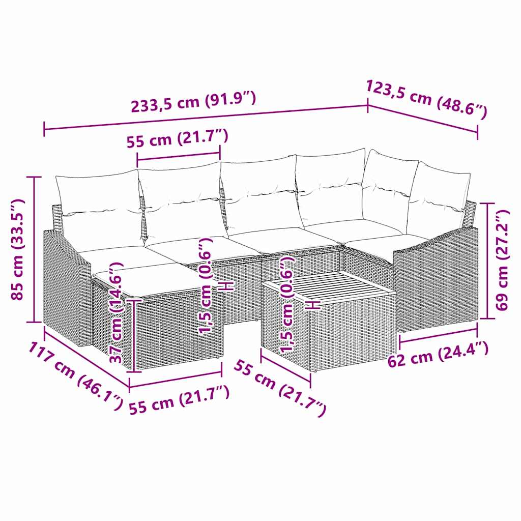 Gartensofa-set mit Kissen 8 pcs Schwarz Poly-Rattan