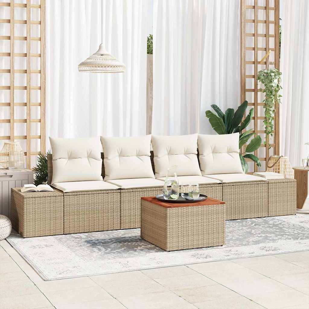 Garten-Sofa-Set mit Kissen 5 pcs Schwarz Poly Rattan