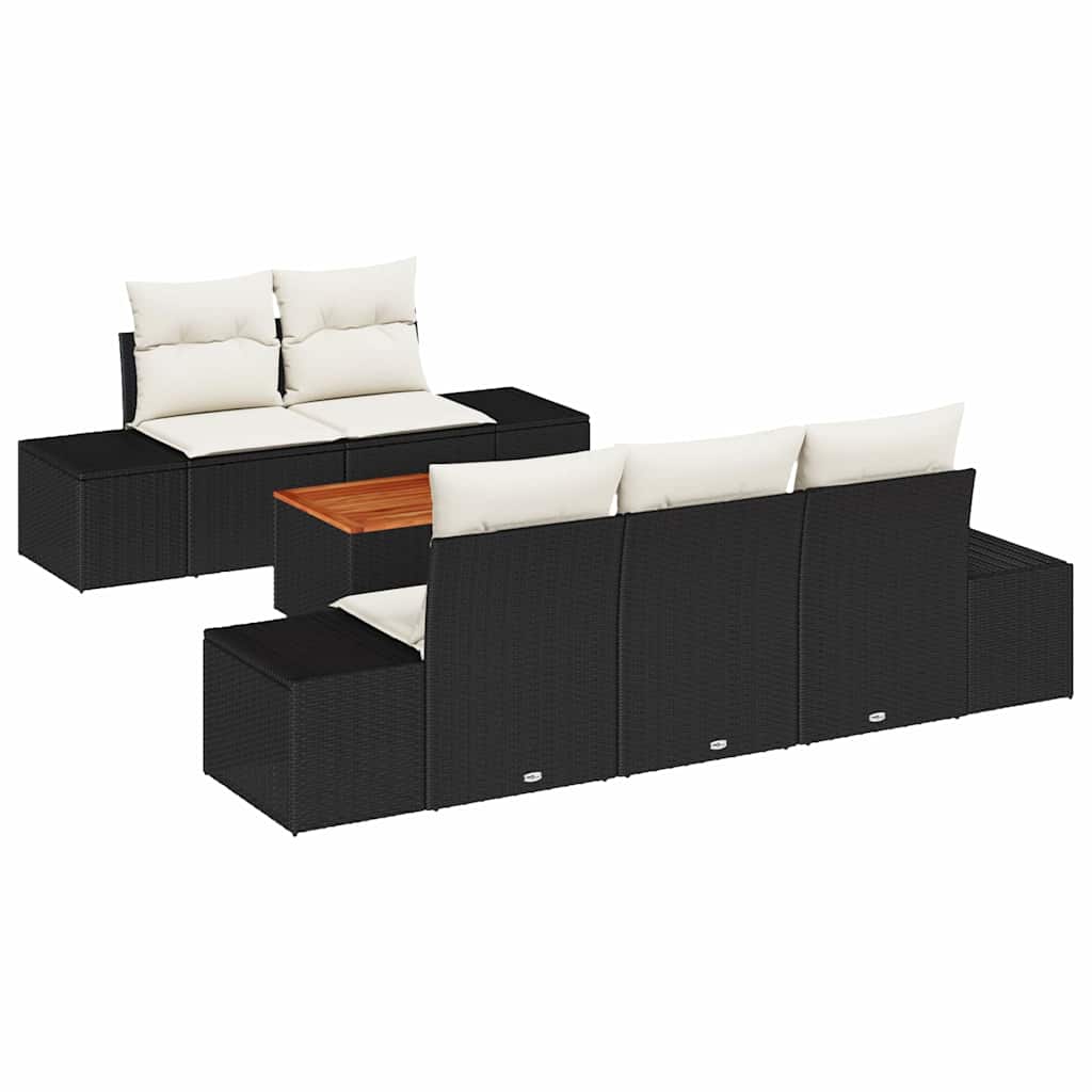 Gartensofa-set mit Kissen 6 pcs Schwarz Poly-Rattan