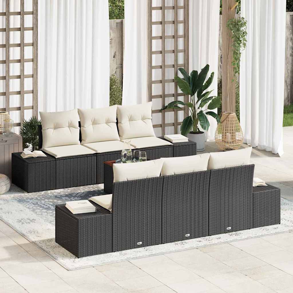 Gartensofa-set mit Kissen 7 pcs Schwarz Poly-Rattan