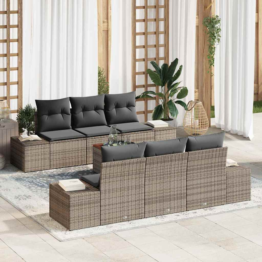Gartensofa-set mit Kissen 7 pcs Schwarz Poly-Rattan