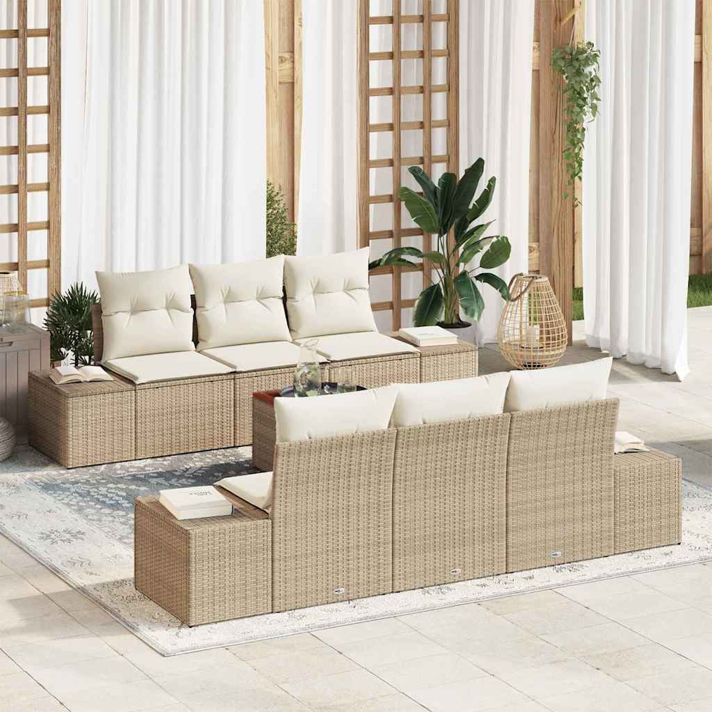 Gartensofa-set mit Kissen 7 pcs Schwarz Poly-Rattan