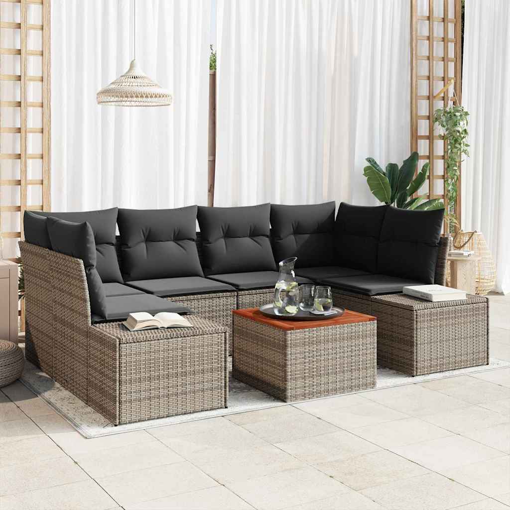 Garten-Sofa-Set mit Kissen 7 pcs Schwarz Poly Rattan