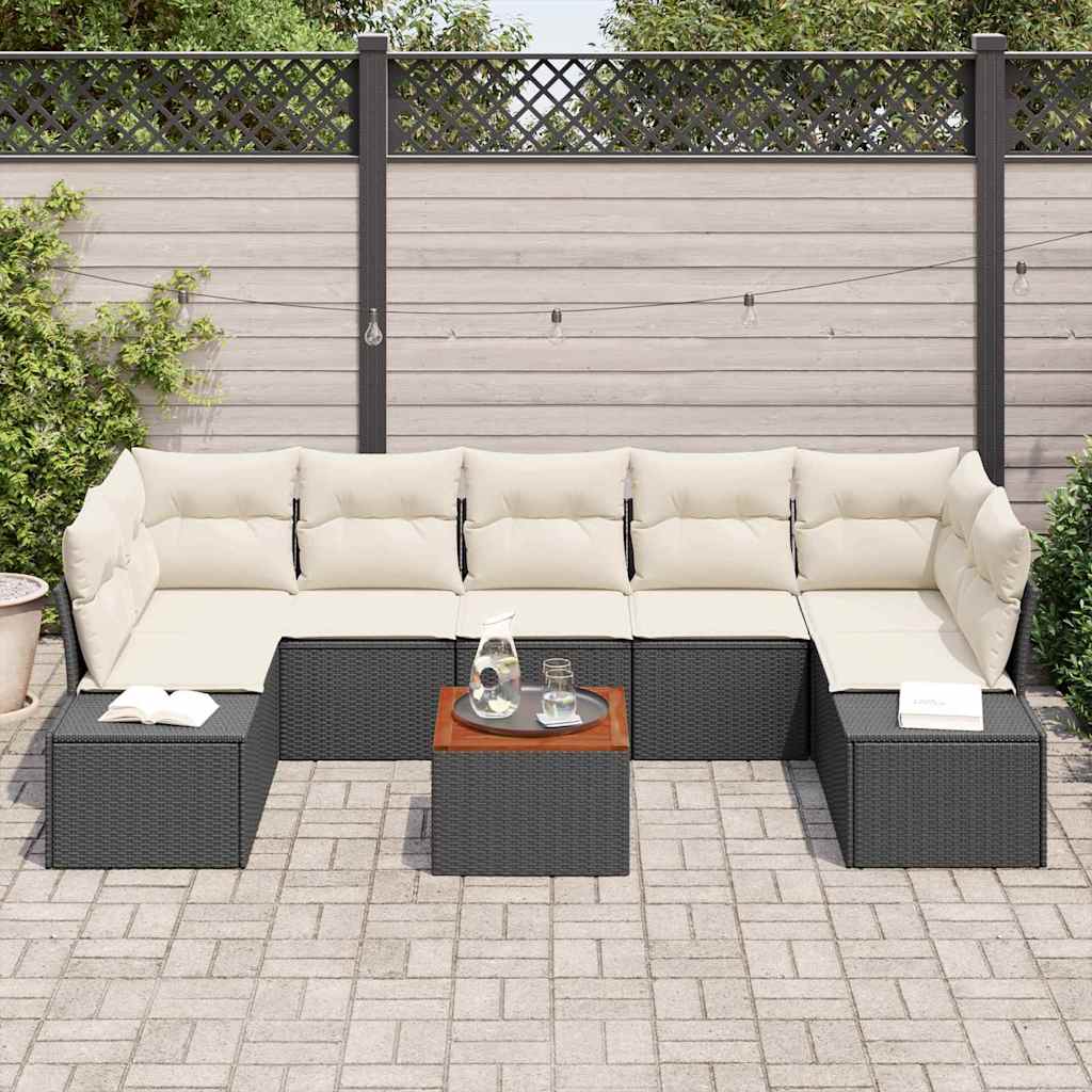 Gartensofa-set mit Kissen 8 pcs Schwarz Poly-Rattan