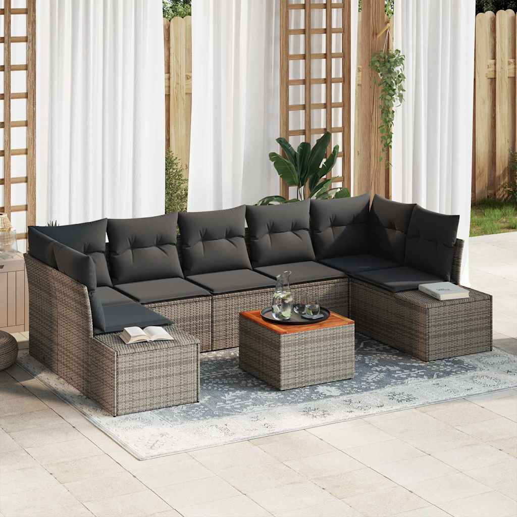 Gartensofa-set mit Kissen 8 pcs Schwarz Poly-Rattan